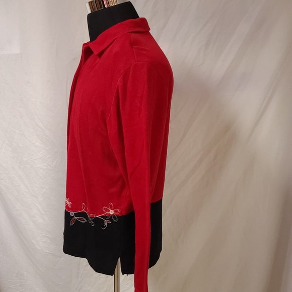 Teddi Womens Large Red Black Floral Long Sleeve Button Up Cardigan Sweater USA - Picture 6 of 13